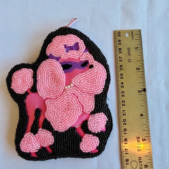 Vintage C. Marie Pink Poodle Beaded Coin Purse Pink Satin Interior - Picture 7 of 8